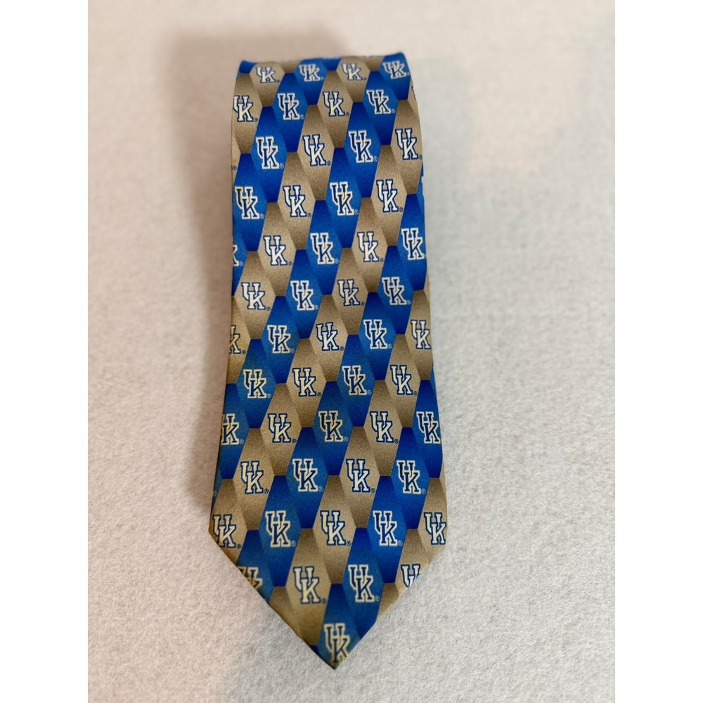 Eagles Wings Kentucky Wildcats Silk Tie Mens Blue Tan Geometric UK Logo NCAA